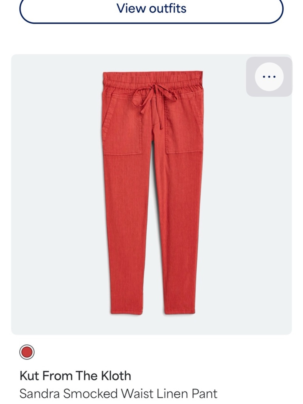 Kut from the Kloth Coral Drawstring Smocked-Waist Linen Pants L EUC STITCH FIX